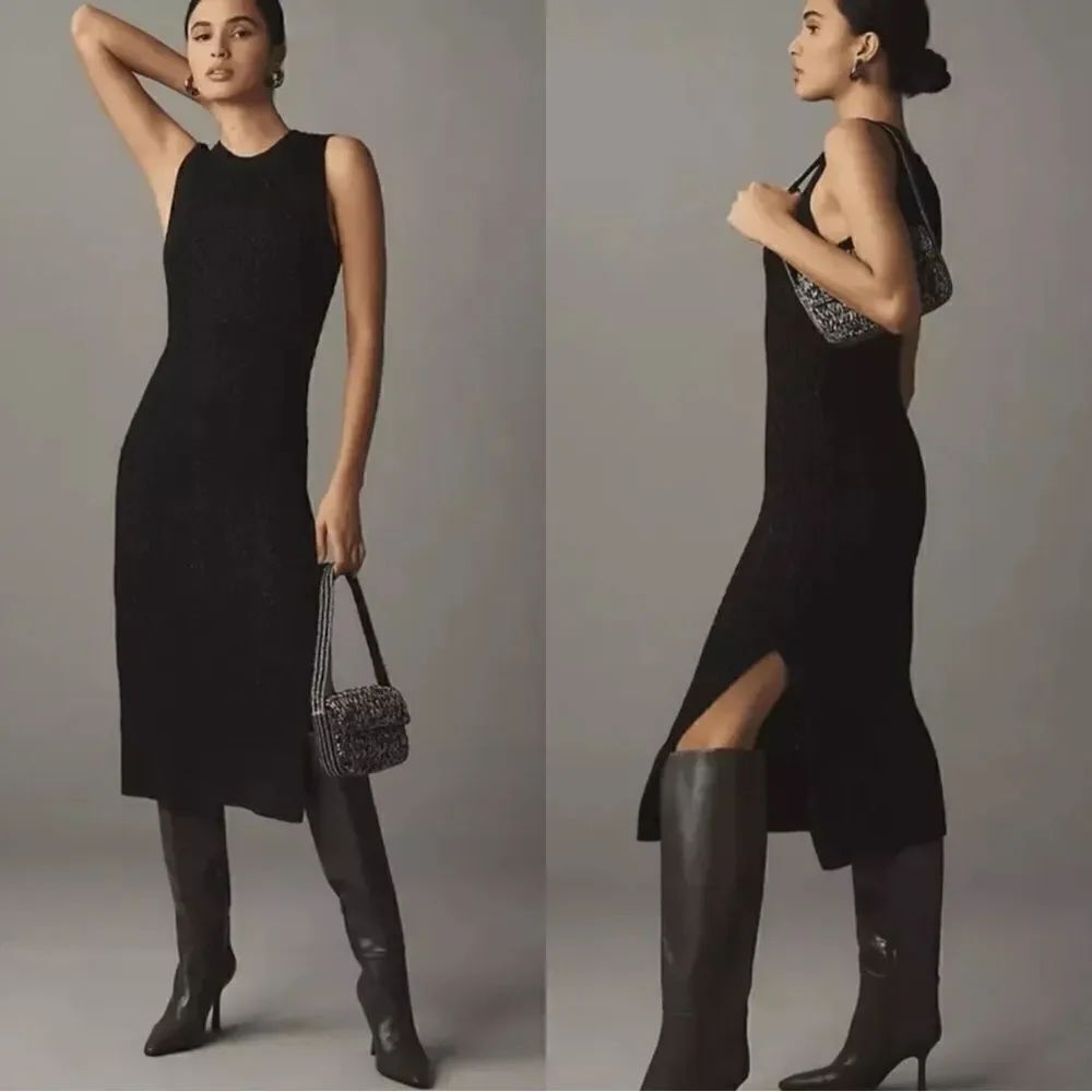NEW PAIGE Marium Knit Mid dress in black sparkle